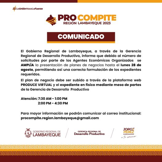 SE AMPLIA PLAZO DE ENTREGA DE PLANES DE NEGOCIO