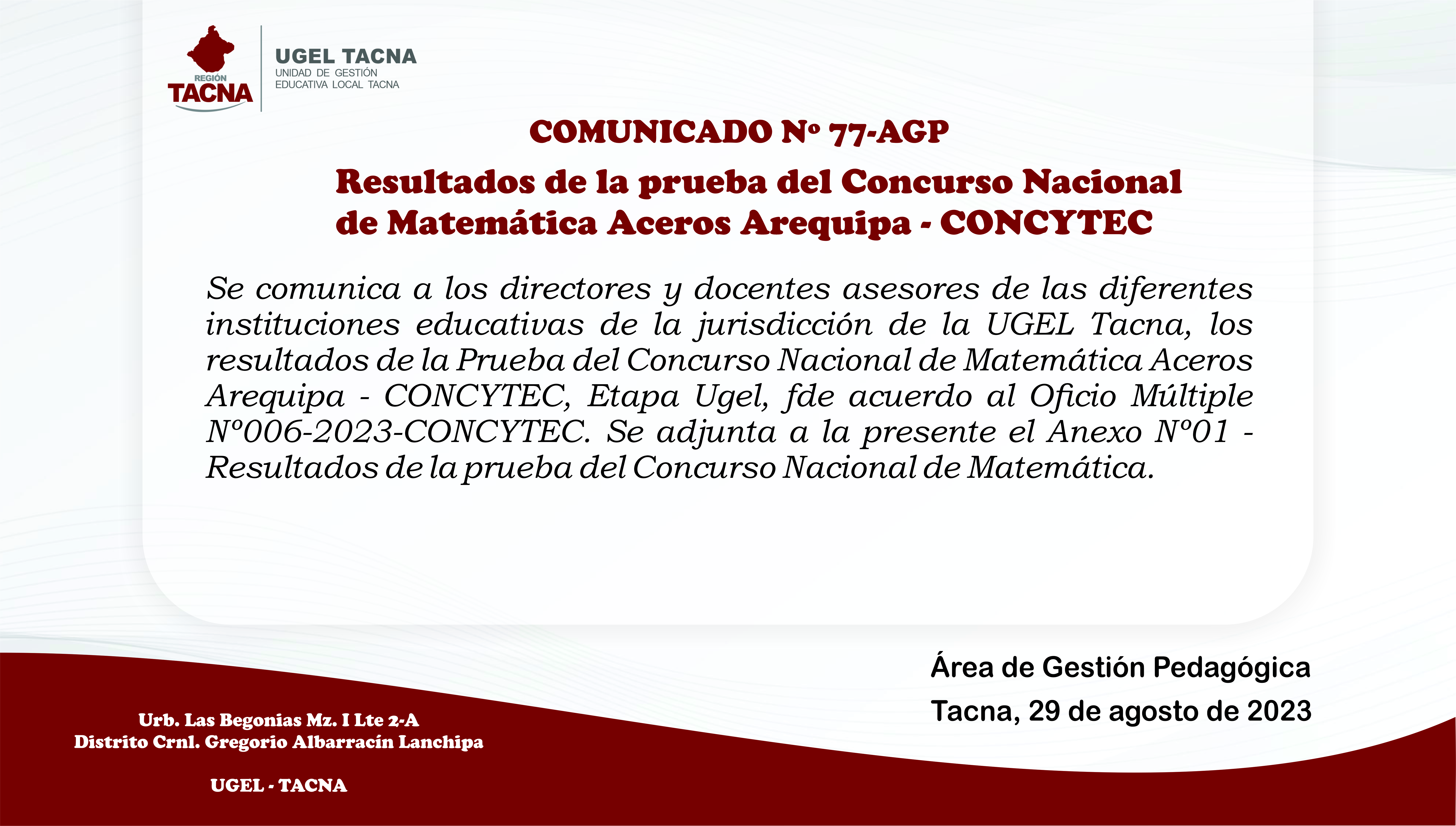 Comunicado Nº77-2023-AGP