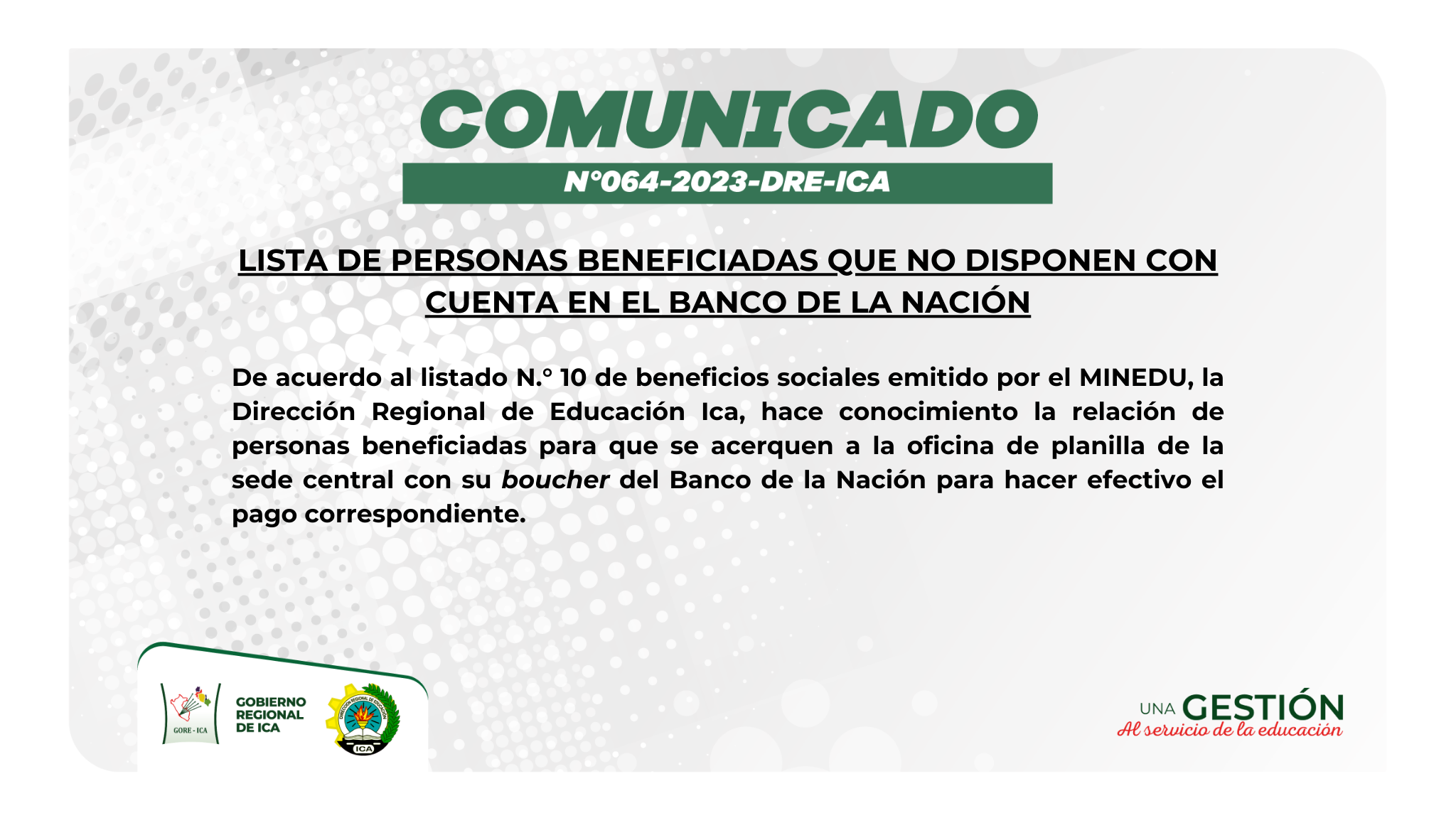 Comunicado N.° 064-2023-DRE-ICA