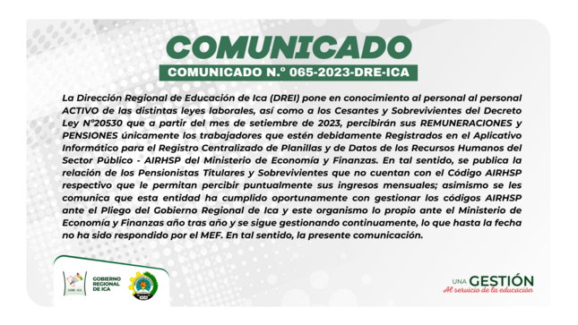 Comunicado N.º 065-2023-DRE-ICA