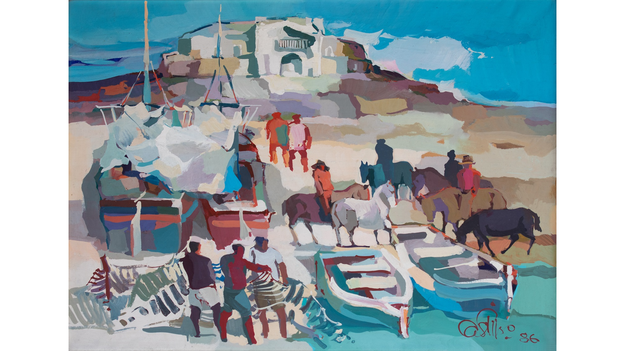Marina de Carlos Aitor Castillo Gaubeka. Pintura Acrílico sobre lienzo 90 x 65 cm 1986. Colección de Vilma Abarca Cruzado