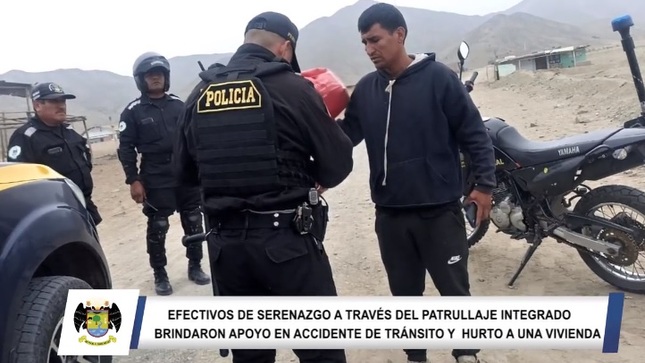 Efectivos de serenazgo a través del patrullaje integrado brindaron apoyo en accidente de tránsito y hurto a una vivienda