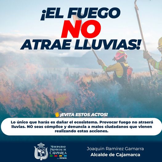 Evita estos actos, lo único que harás es dañar el ecosistema. Provocar fuego no atraerá lluvias. NO seas cómplice y denuncia a malos ciudadanos que viene realizando estas acciones. 
¡𝐉𝐔𝐍𝐓𝐎𝐒 𝐂𝐔𝐈𝐃𝐄𝐌𝐎𝐒 𝐍𝐔𝐄𝐒𝐓𝐑𝐎 𝐌𝐄𝐃𝐈𝐎 𝐀𝐌𝐁𝐈𝐄𝐍𝐓𝐄!✅