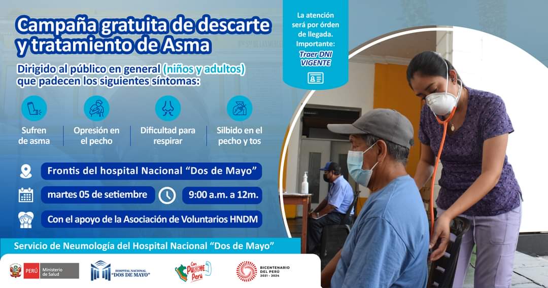 Hospital Dos de Mayo realizará campaña gratuita de descarte y tratamiento de asma
