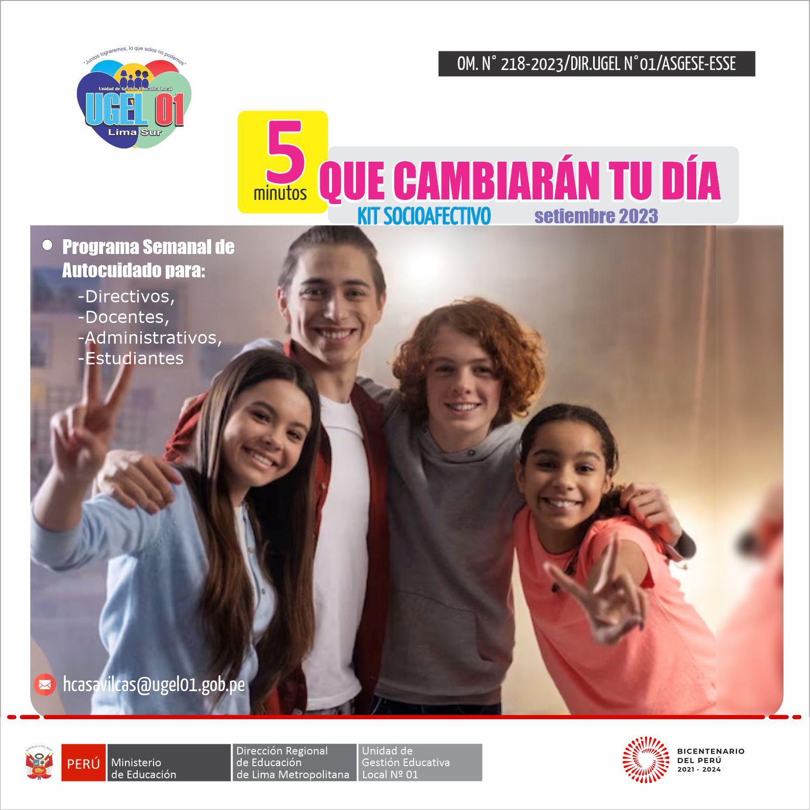 Programa semanal de autocuidado para docentes y
estudiantes 5 minutos que cambiarán tu día – setiembre 2023