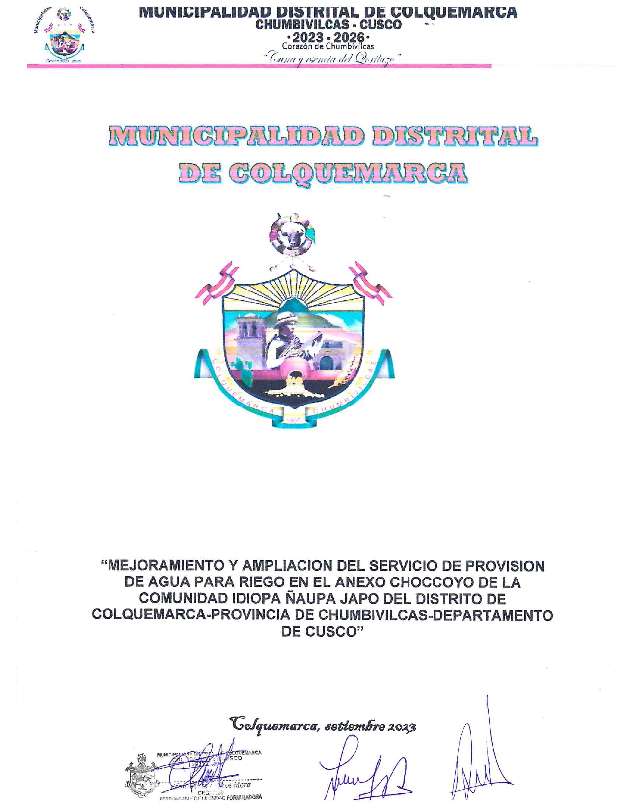 mejoramiento y ampliacion de servicio de provision de agua para riego en el anexo de choccoyo  
