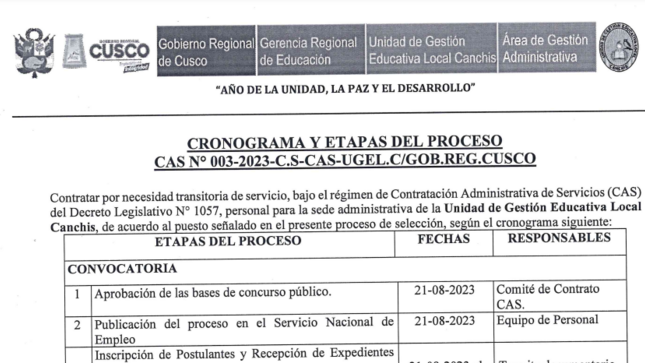 Cronograma de CAS N°003