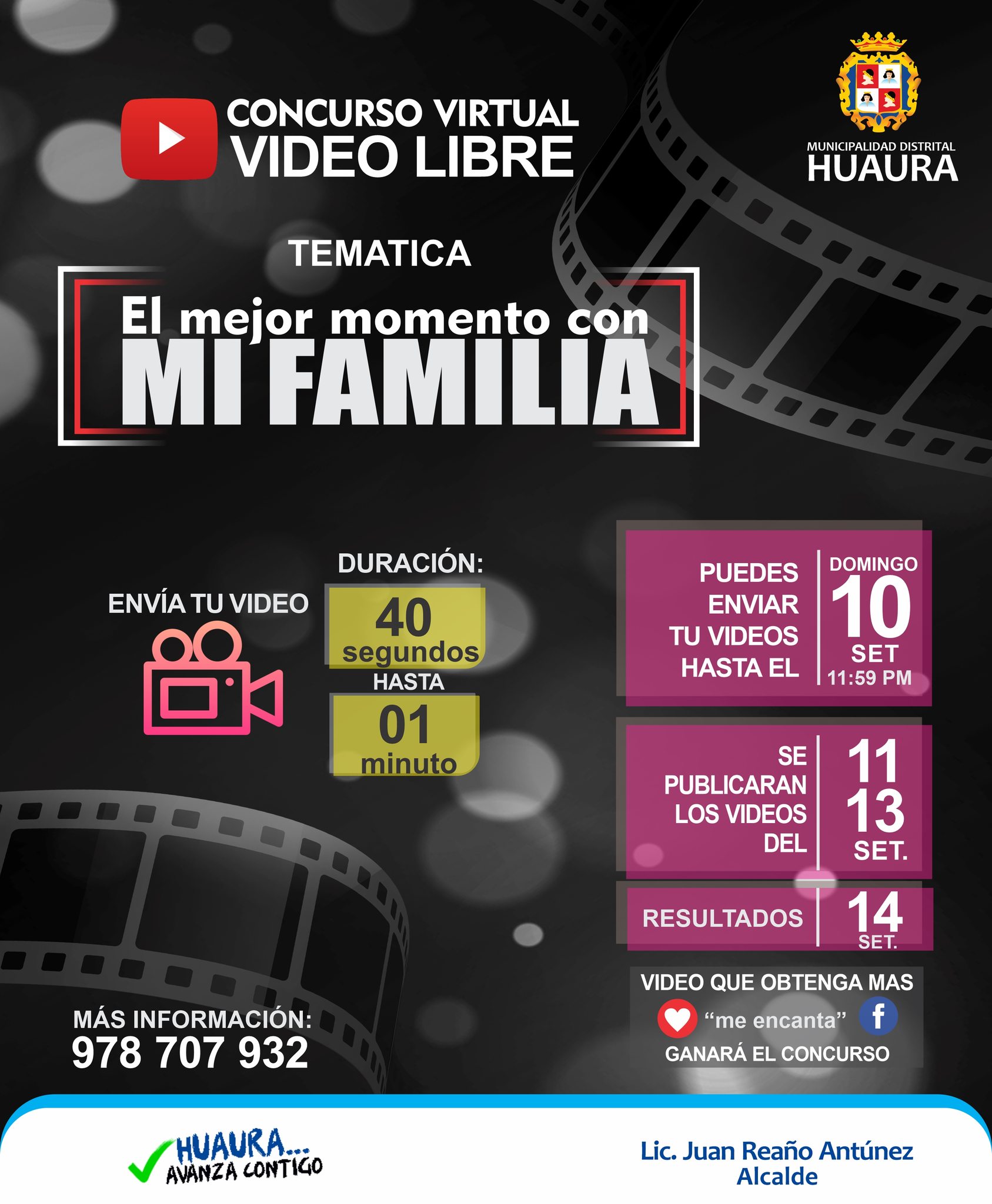 MUNICIPALIDAD DE HUAURA TE INVITA A PARTICIPAR DEL CONCURSO DE VIDEO CON LA TEMATICA “EL MEJOR MOMENTO CON MI FAMILIA"