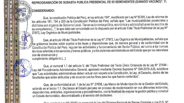 reprogramacion  de subasta  publica presencial  de 03 semovientes (ganado  vacuno )y,..