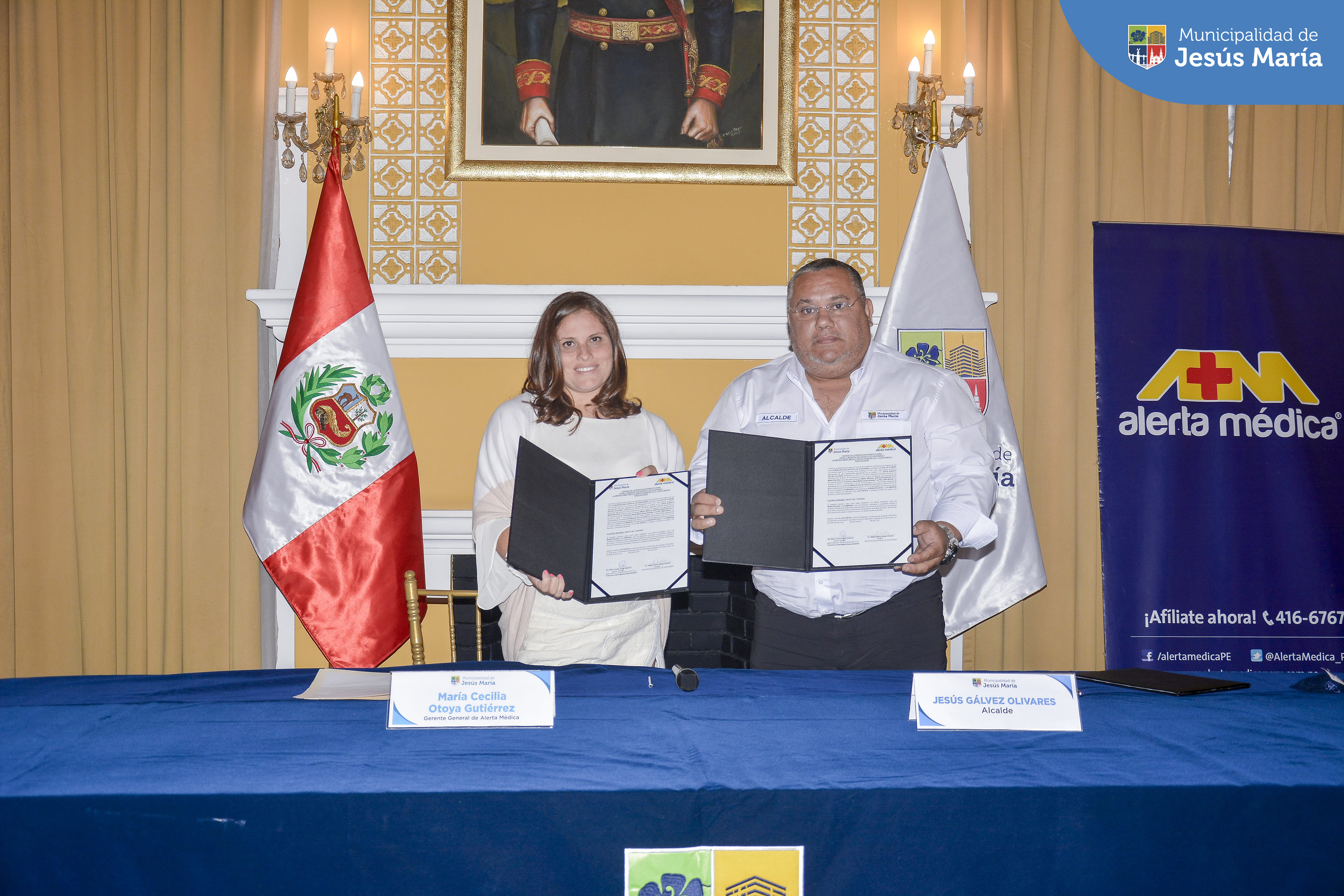 Pensando en tu salud, nuestro alcalde Jesús Gálvez Olivares, lideró la reunión de firma del convenio ✍🏼 de cooperación interinstitucional entre la Municipalidad de Jesús María y Alerta Médica 🚑. Esta iniciativa tiene como objetivo primordial brindar servicios de salud de calidad. Con esta firma se podrá también atender gratuitamente a población vulnerable del distrito.
#JesúsMaríaSomosTodos 🙌🏼