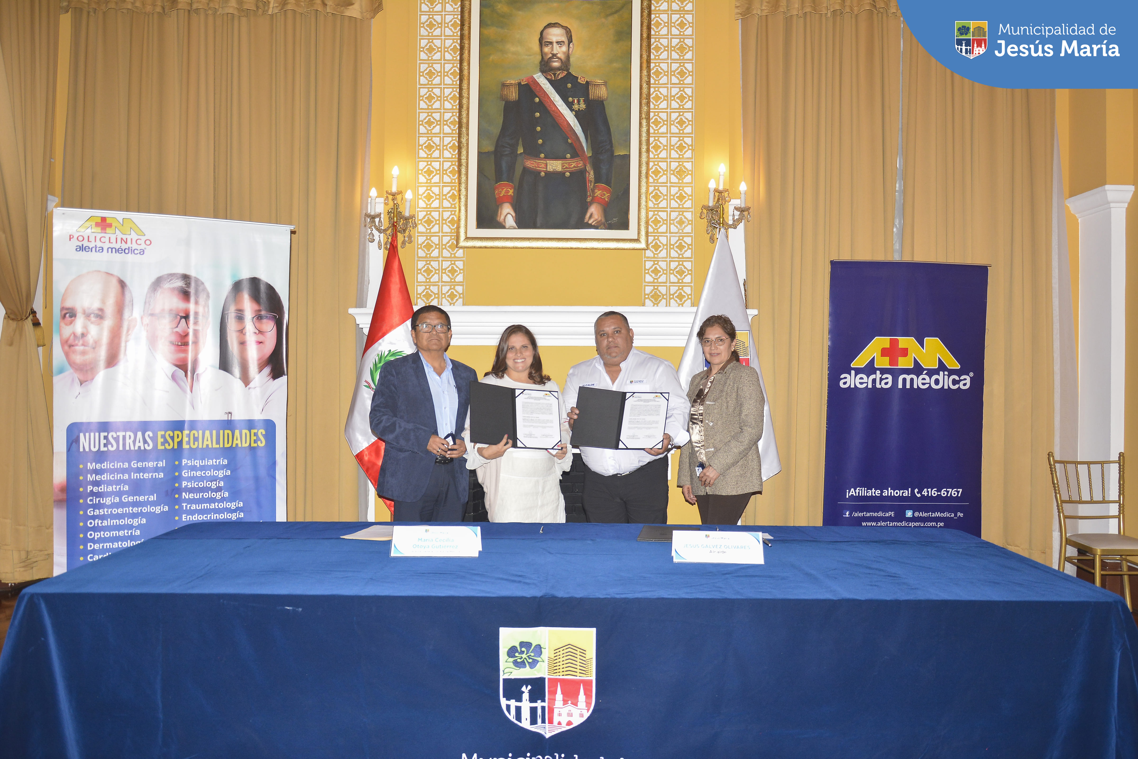 Pensando en tu salud, nuestro alcalde Jesús Gálvez Olivares, lideró la reunión de firma del convenio ✍🏼 de cooperación interinstitucional entre la Municipalidad de Jesús María y Alerta Médica 🚑. Esta iniciativa tiene como objetivo primordial brindar servicios de salud de calidad. Con esta firma se podrá también atender gratuitamente a población vulnerable del distrito.
#JesúsMaríaSomosTodos 🙌🏼