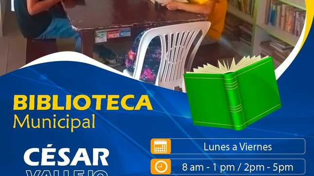 BIBLIOTECA MUNICIPAL "CESAR VALLEJO"  INVITA A LOS ESTUDIANTES A VISITAR SUS INSTALACIONES Y NUTRIRSE CON LA VARIEDAD DE LIBROS