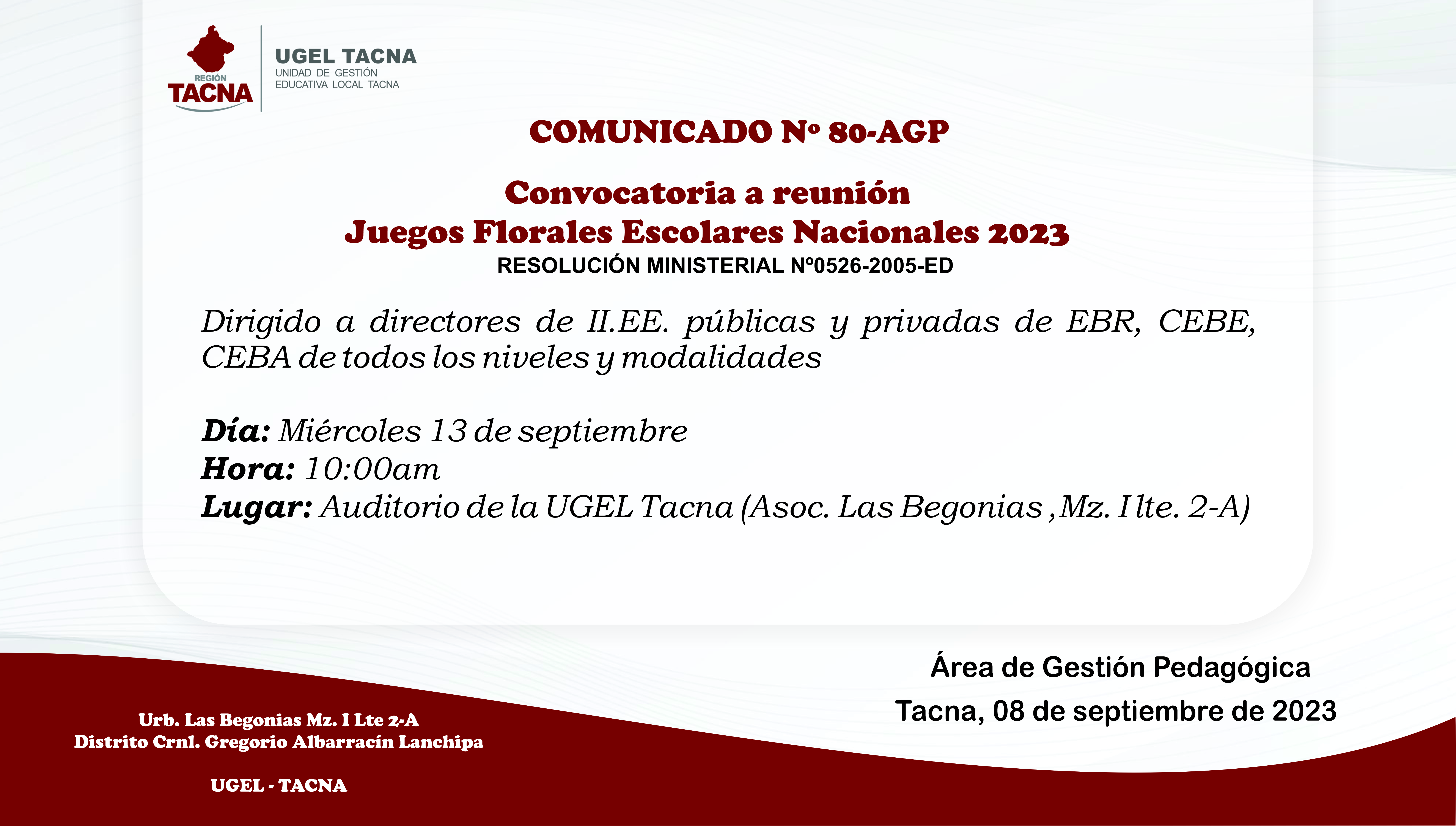 Comunicado Nº80-2023-AGP-UGEL.TACNA-DRET