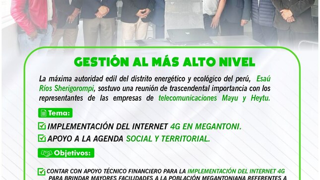 Gestión con objetivos claros para el desarrollo de Megantoni
