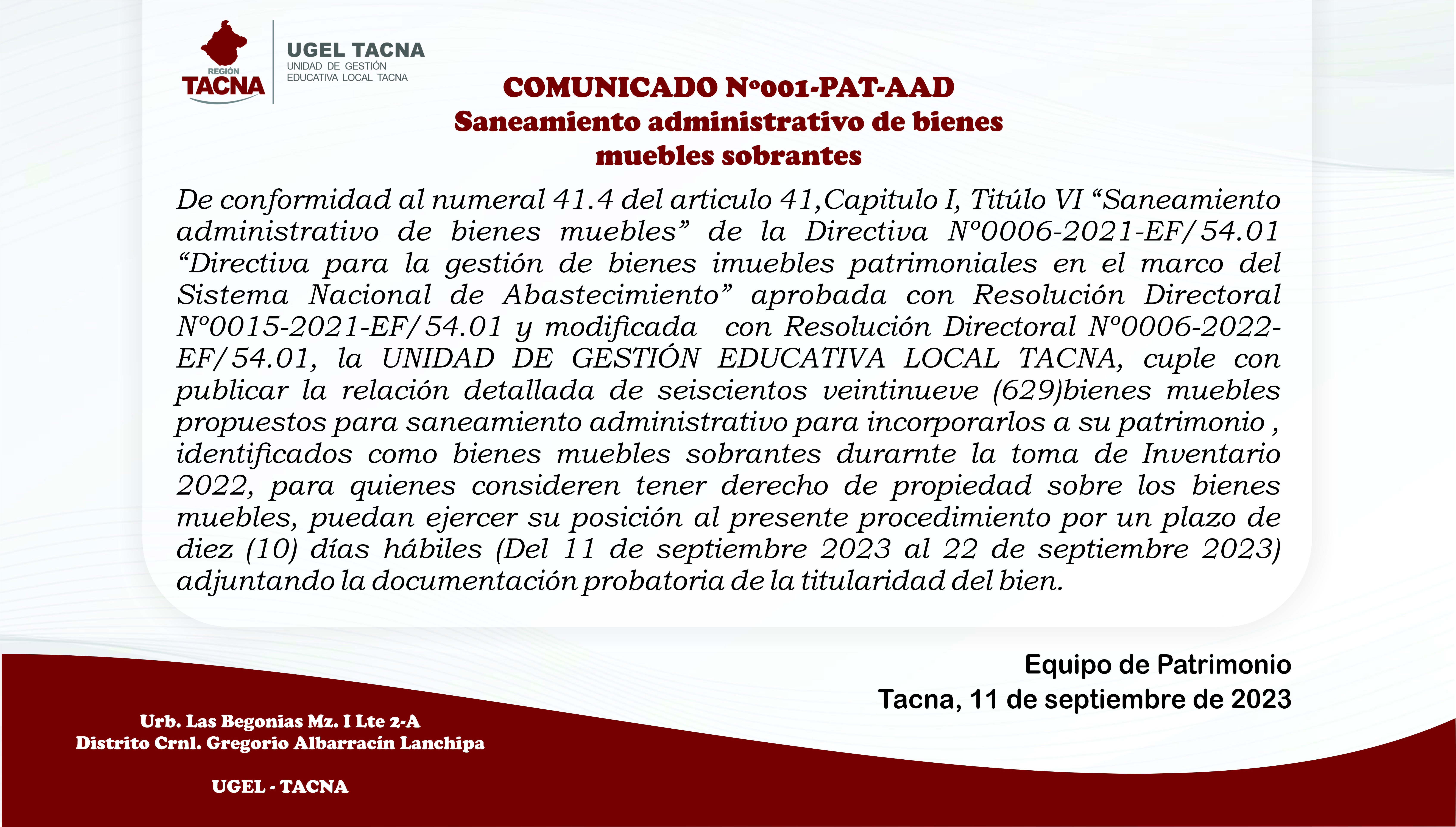 Archivo JPG de comunicado