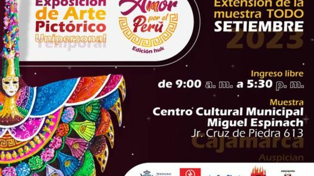 Podrás disfrutar de la exposición pictórica del artista Angelo Sotomayor todo el mes de septiembre 🎊
📍Centro Cultural Miguel Espinach, Jr. Cruz de Piedra 613.