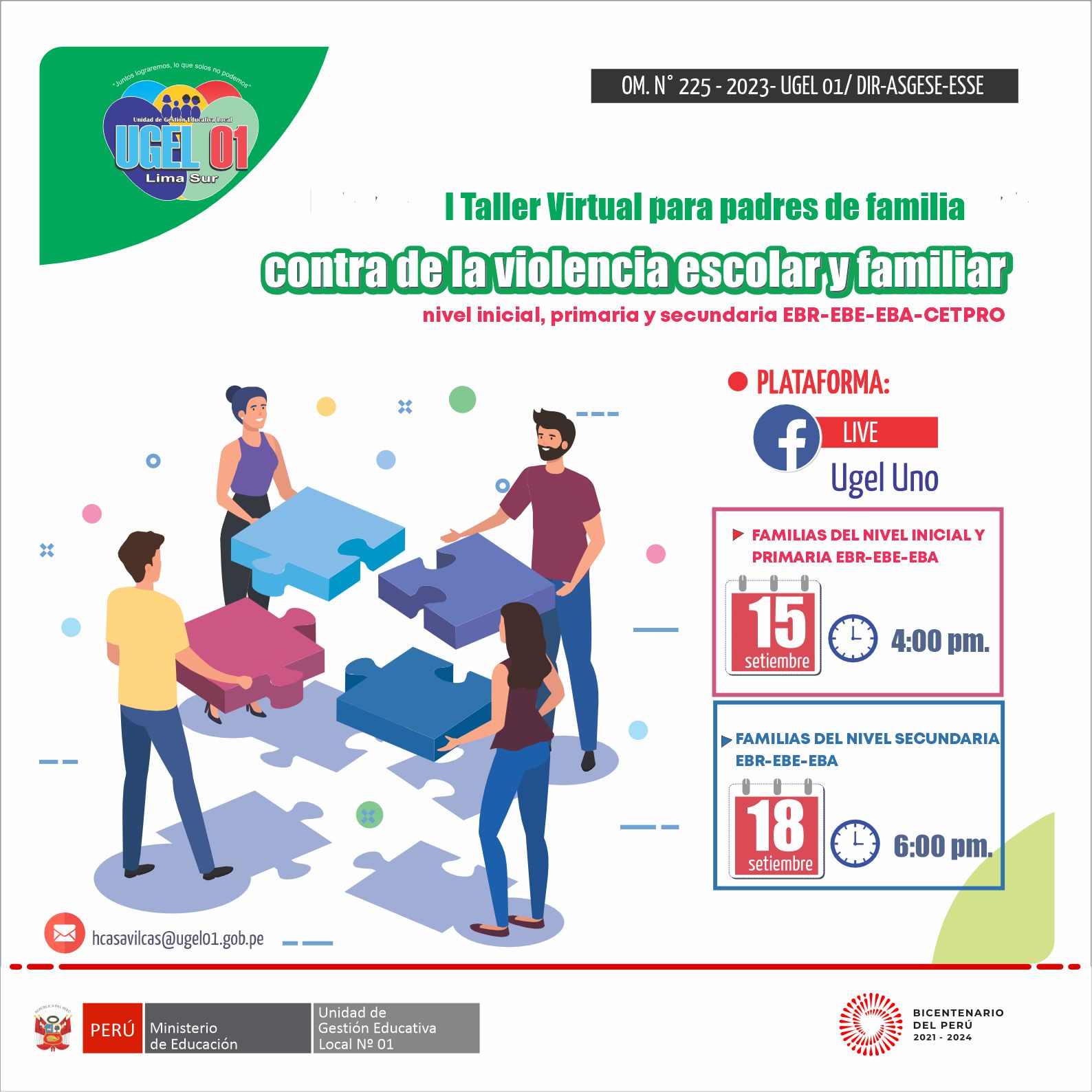 Taller virtual para los padres de familia contra de la violencia escolar y familiar