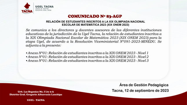 Comunicado Nº83-2023-AGP
