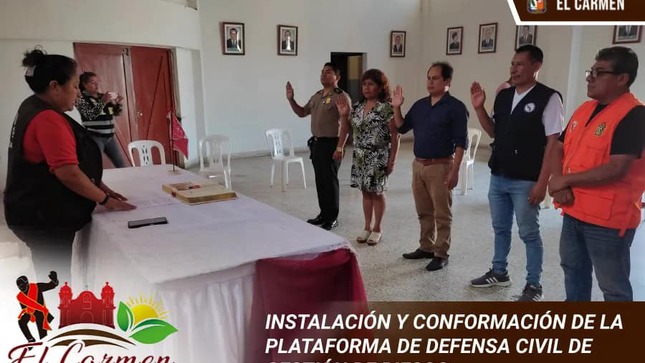 INSTALACIÓN DE LA PLATAFORMA DE DEFENSA CIVIL Y REUNION DEL GRUPO DE TRABAJO DE LA MUNICIPALIDAD DISTRITAL DE EL CARMEN