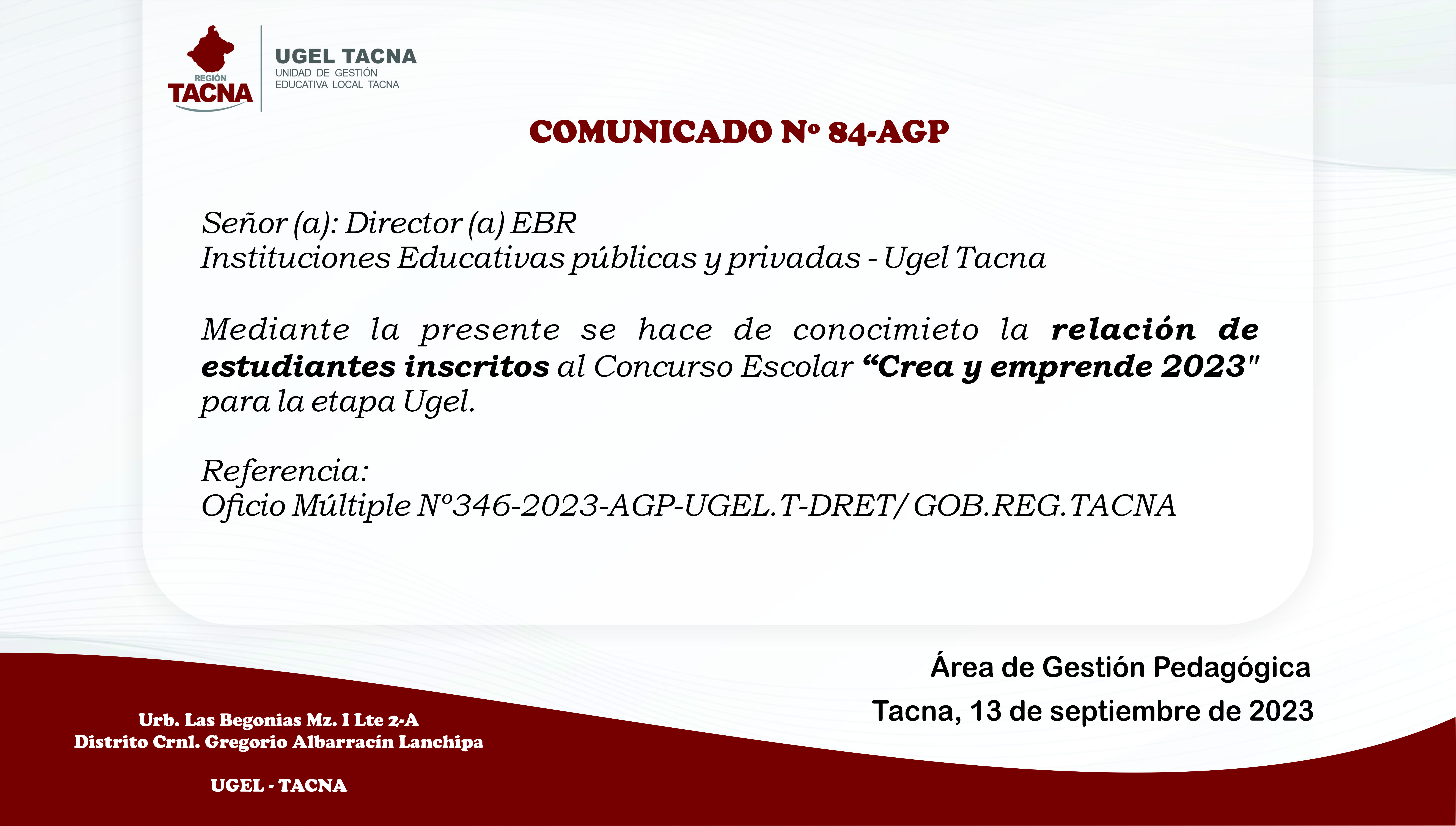 Comunicado Nº84-2023-AGP