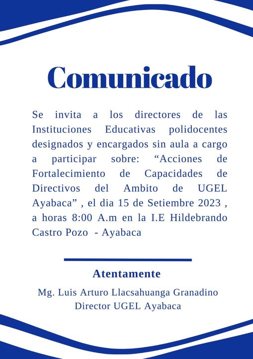 📌Taller "Acciones de Fortalecimiento de Capacidades de Directivos del Ambito de UGEL Ayabaca"
Se adjunta enlace  de acceso a la relación de Directivos: