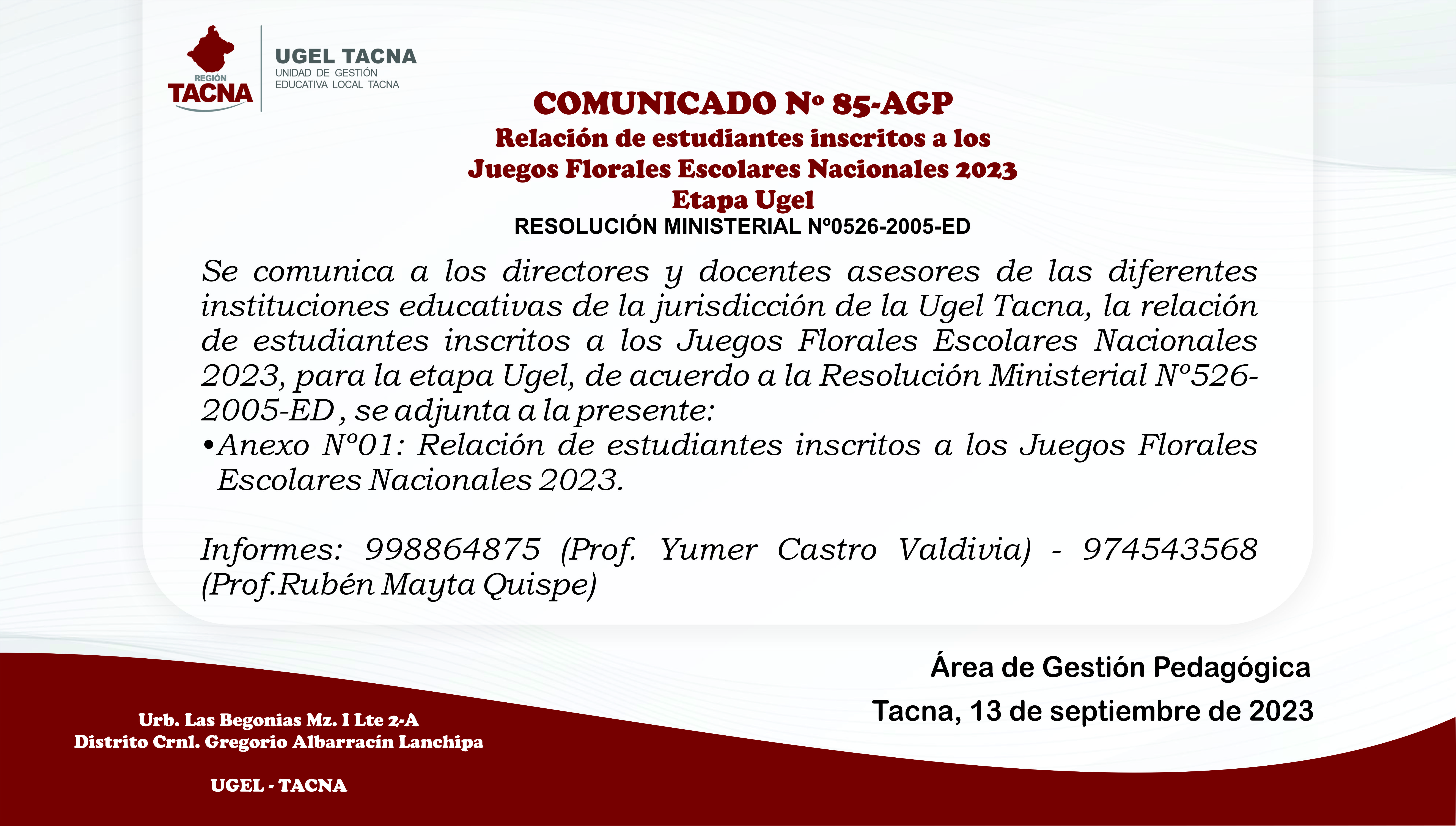Comunicado Nº85-2023-AGP