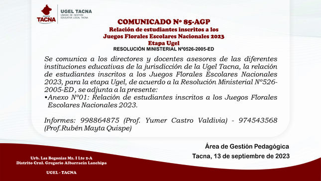 Comunicado Nº85-2023-AGP