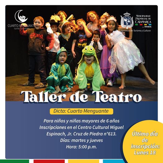Dirigido a niñas y niñas mayores de 6 años
✍️Informes e inscripciones: Centro Cultural Miguel Espinach, Jr. Cruz de Piedra n° 613.