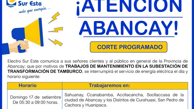 Comunicado - Corte Programado día domingo 17 de setiembre - Abancay