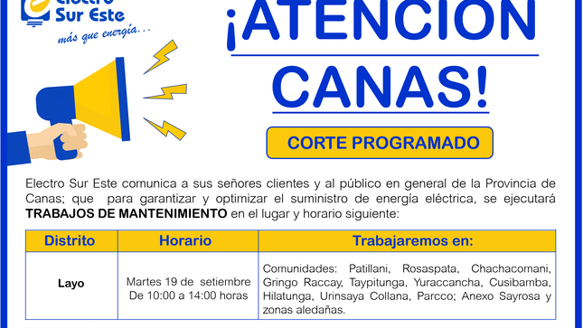 Comunicado - Corte Programado día martes 19 de setiembre - Layo 