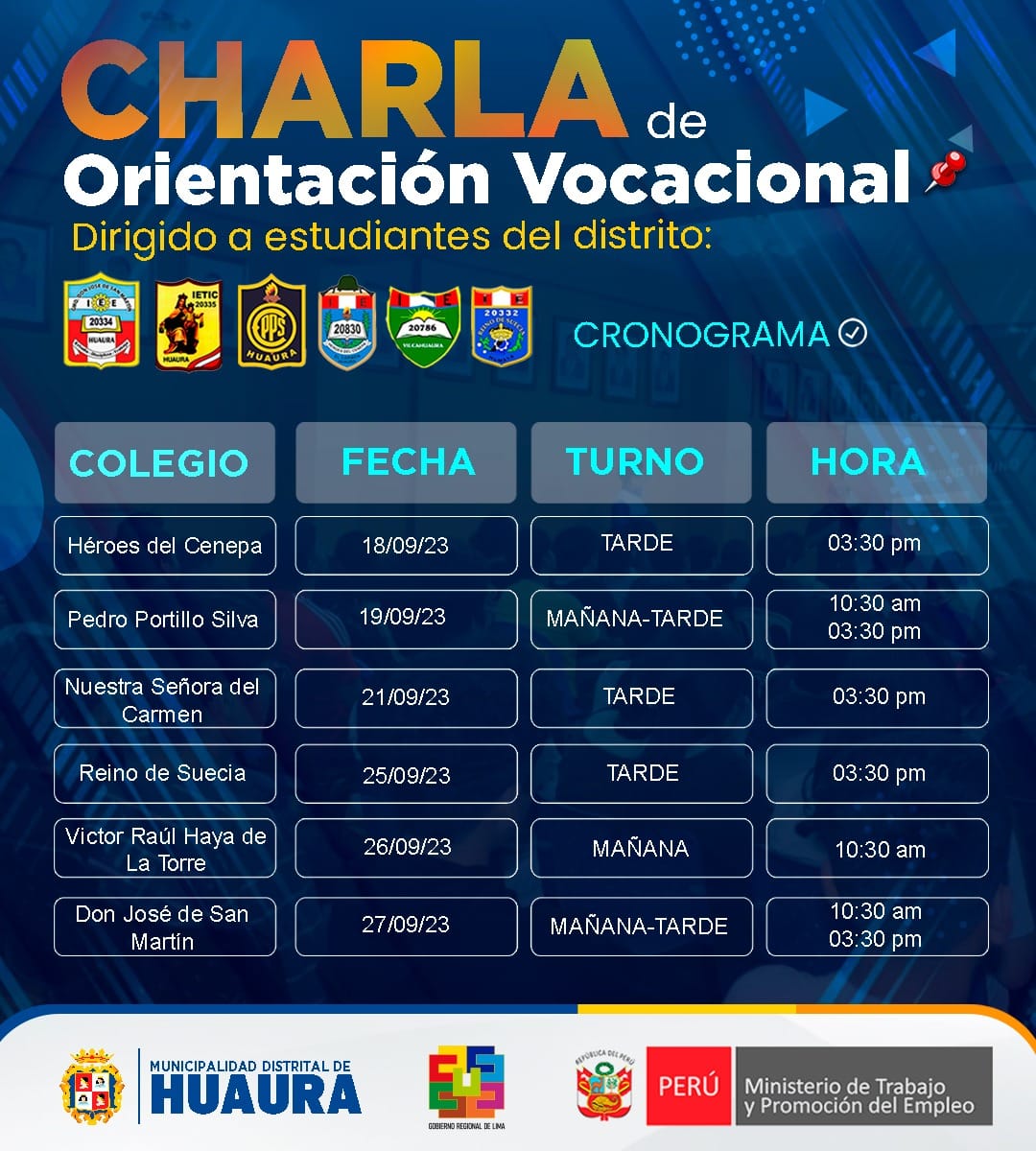 OFICINA DE EDUCACIÓN Y CULTURA PROGRAMA REALIZAR "CHARLA DE ORIENTACIÓN VOCACIONAL" DIRIGIDO A ESTUDIANTES DEL DISTRITO