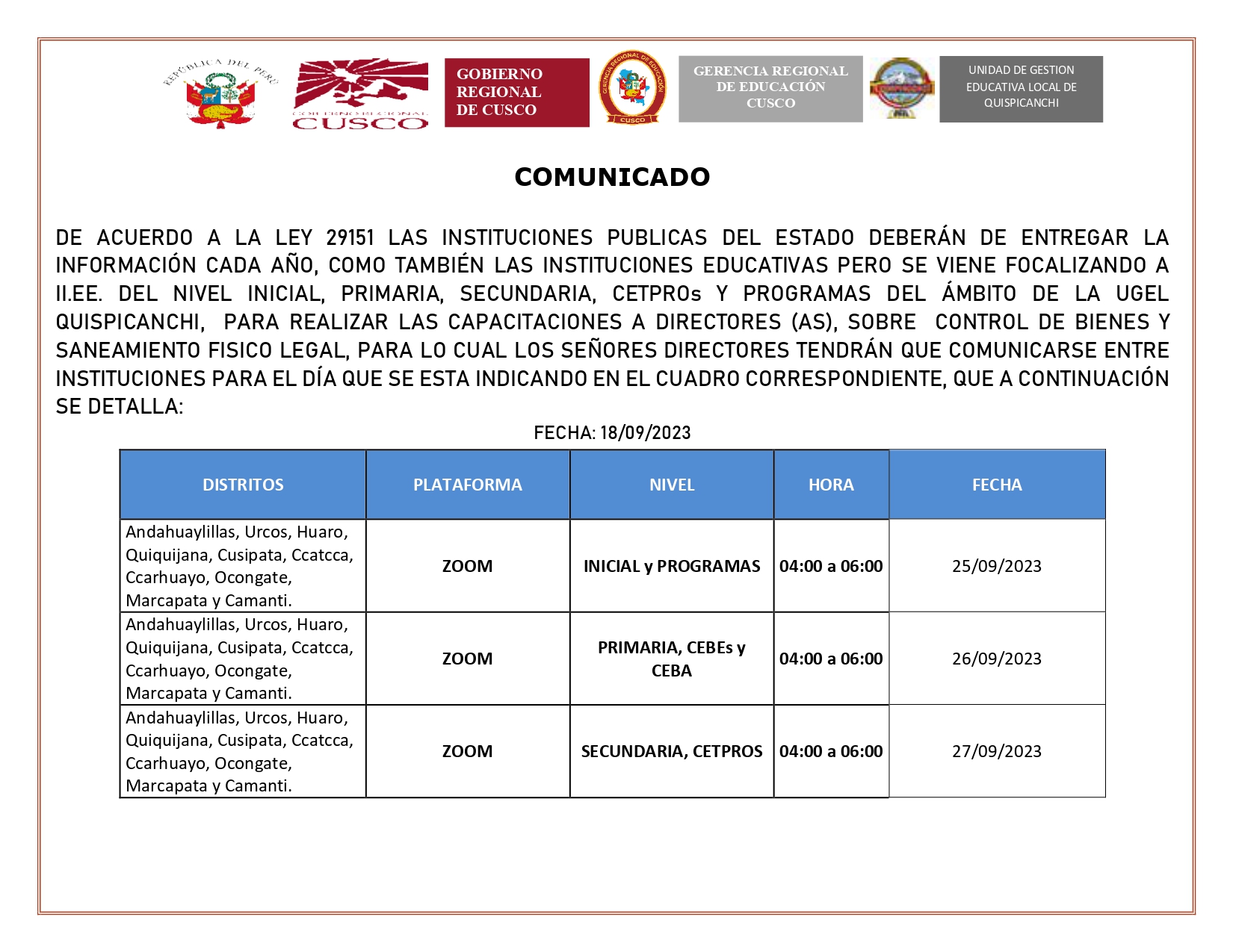 Archivo pdf de Comunicado