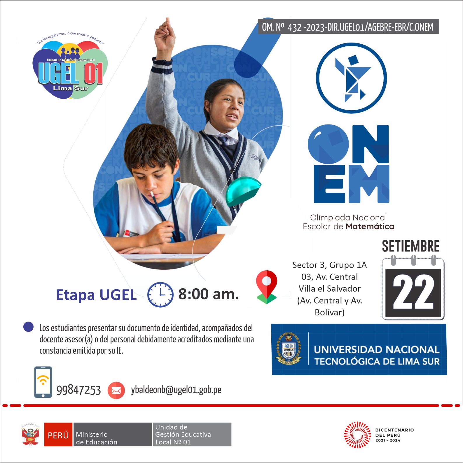 XIX Olimpiada Nacional Escolar de Matemática “ONEM” 2023 –Etapa UGEL