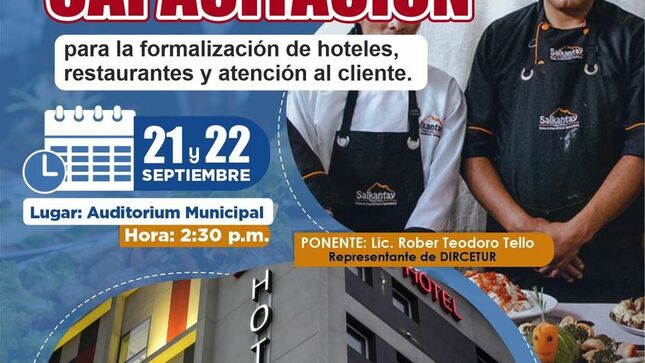 OFICINA DE TURISMO REALIZARÁ TALLER DE CAPACITACIÓN ORIENTADO A LA FORMALIZACIÓN DE HOTELES, RESTAURANTES Y ATENCIÓN AL CLIENTE