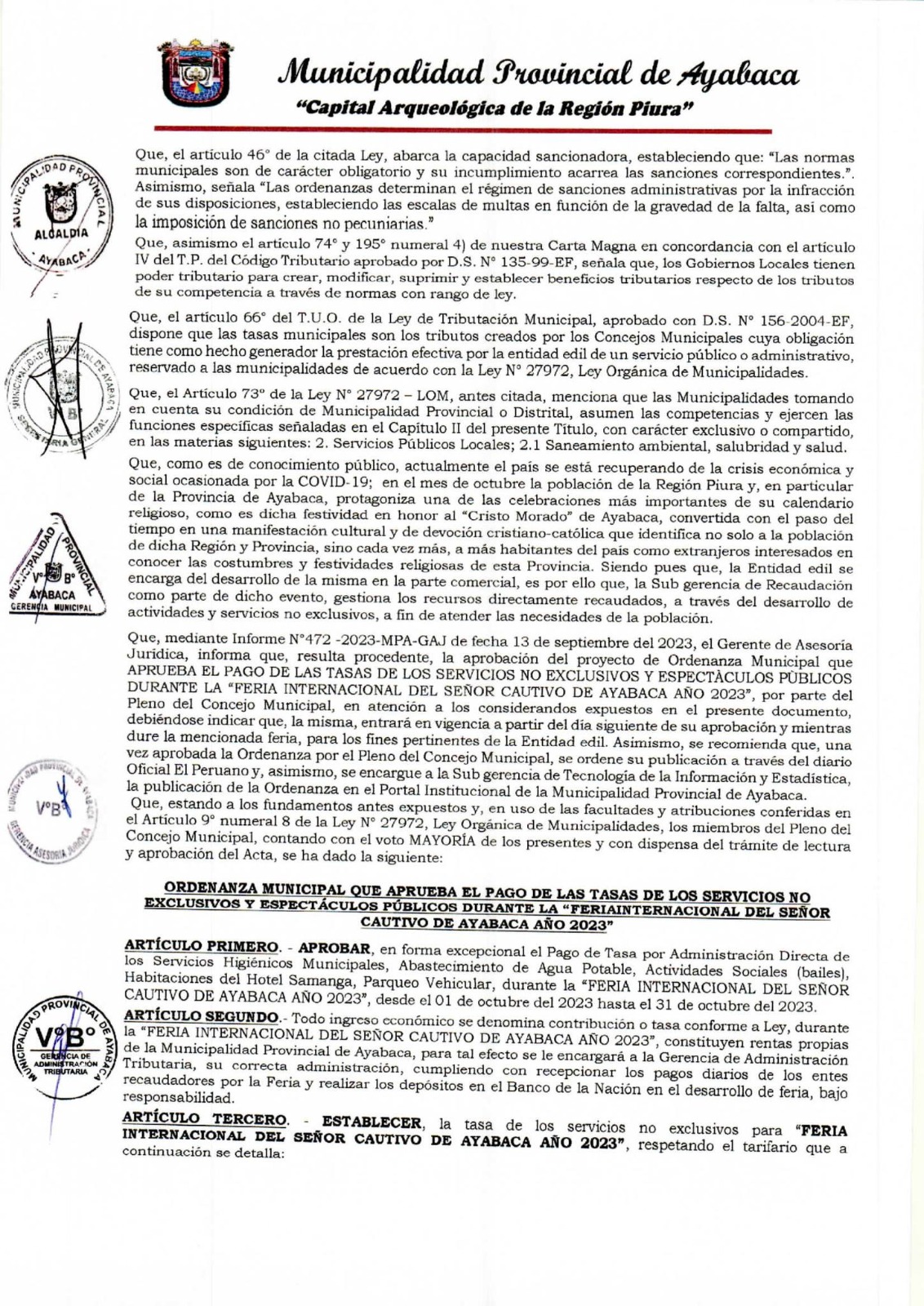 ORDENANZA MUNICIPAL N°014-2023-MPA