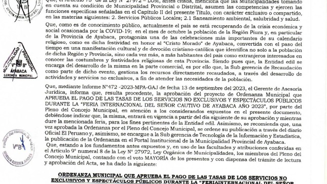 ORDENANZA MUNICIPAL N°014-2023-MPA