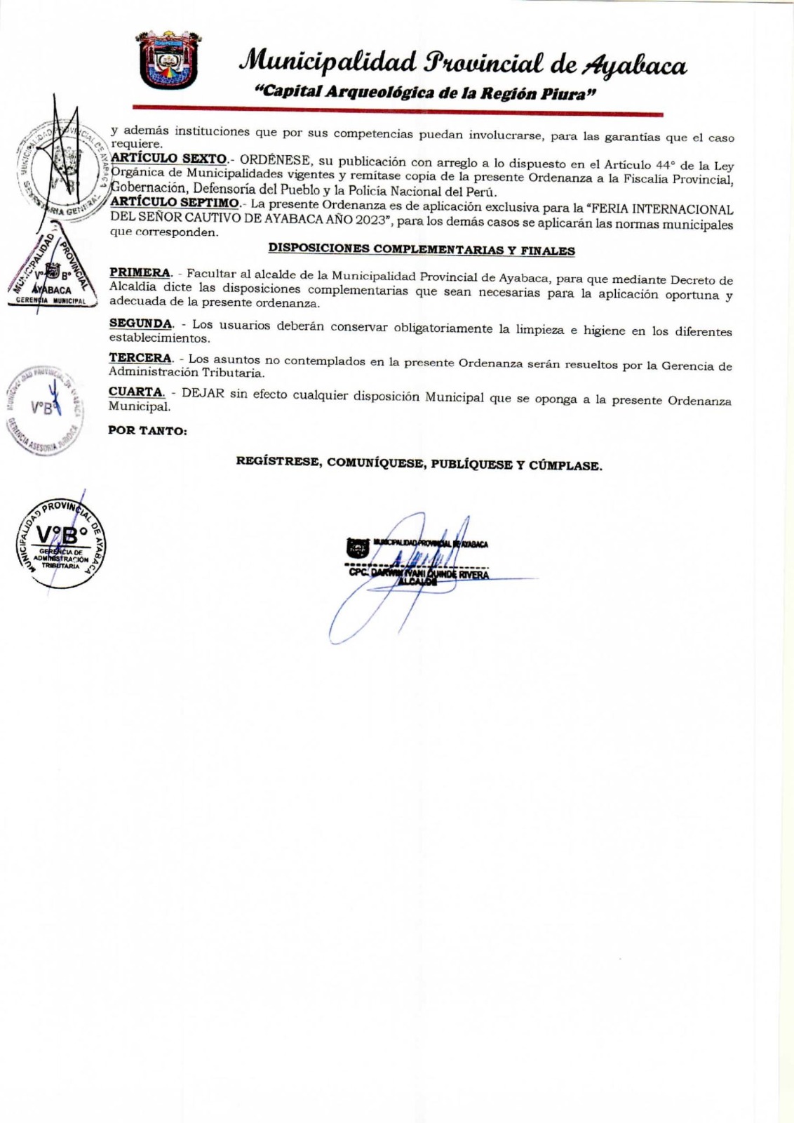 ORDENANZA MUNICIPAL N°014-2023-MPA