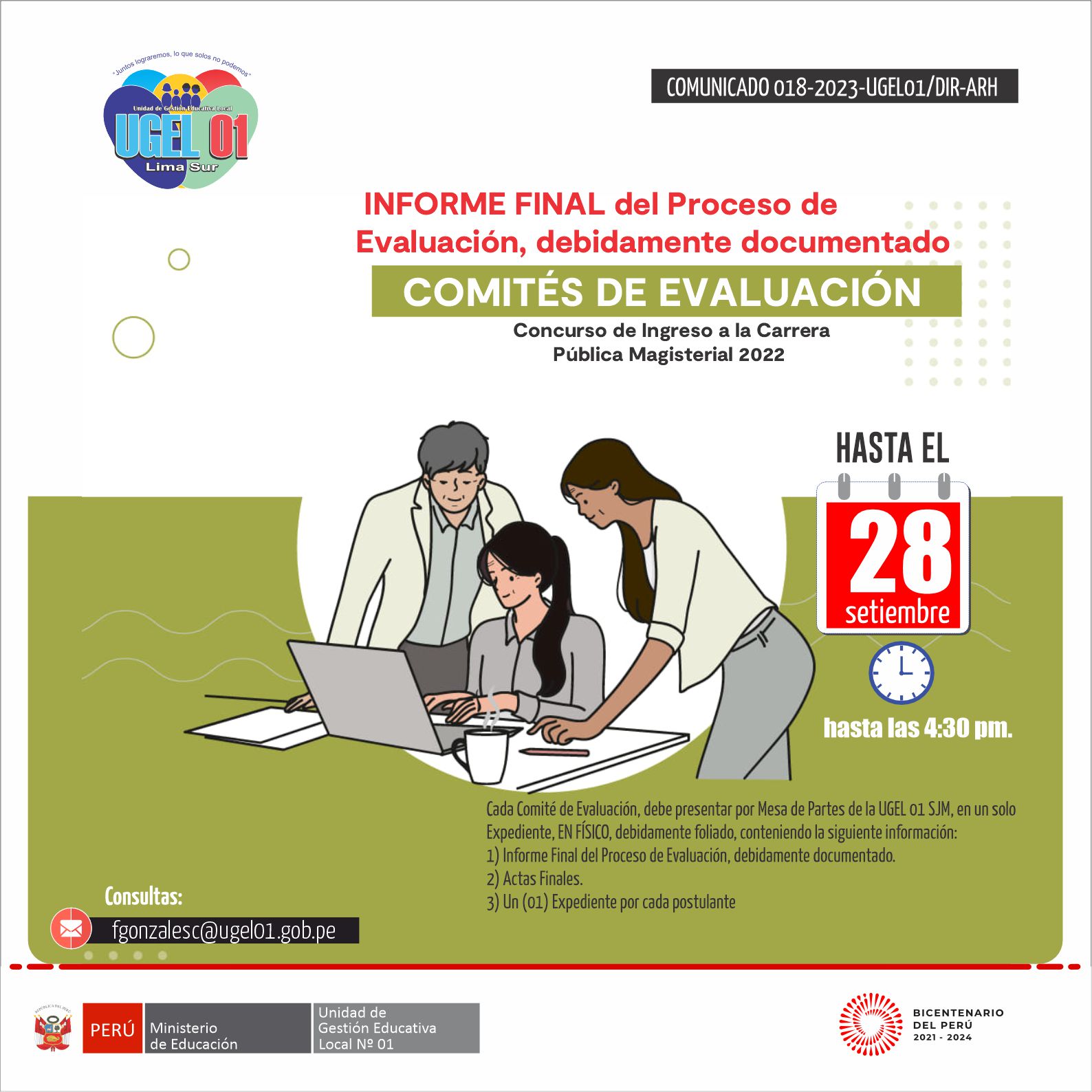 Informe final del proceso de evaluación, debidamente documentado