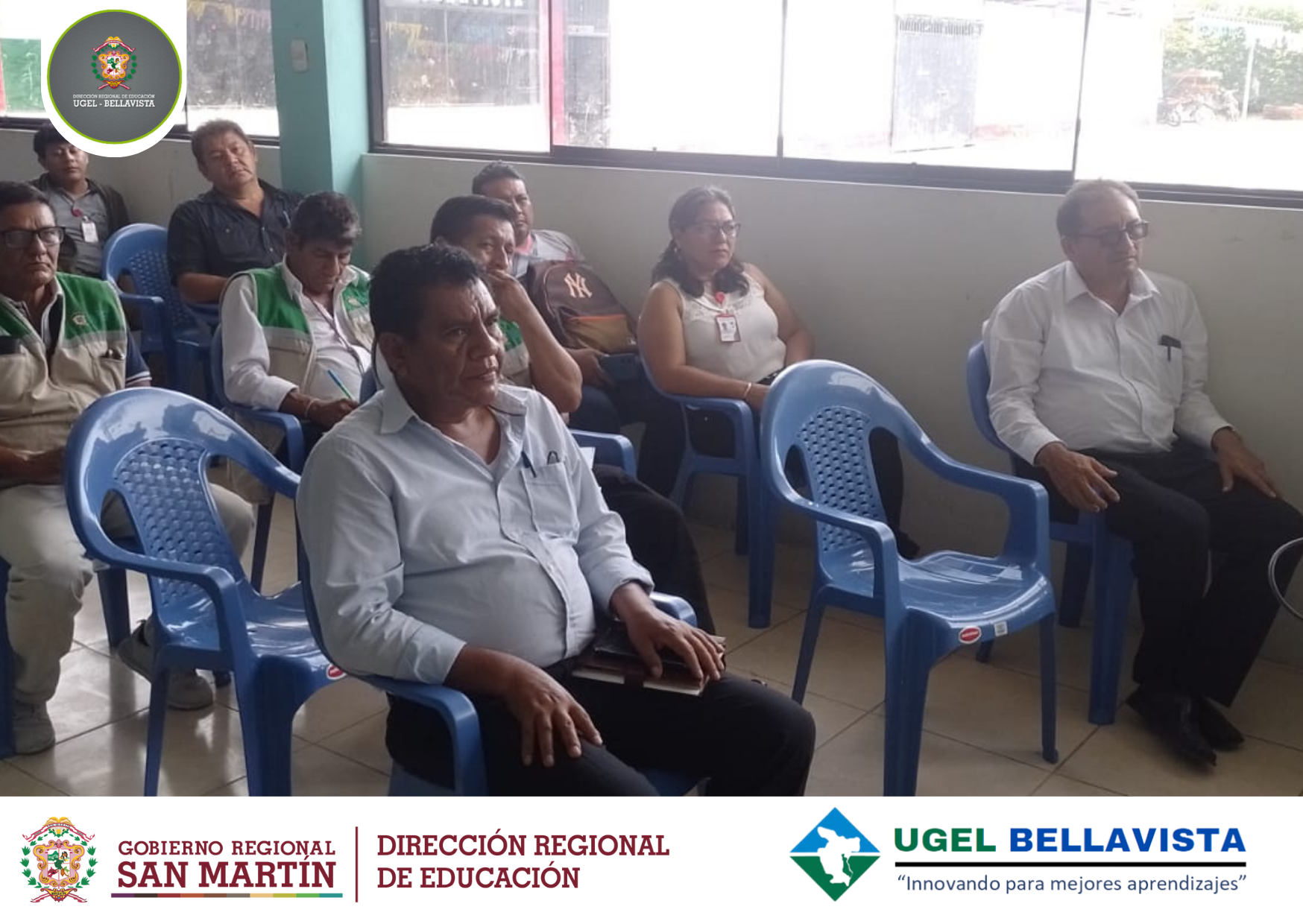 Especialistas de la UGEL Bellavista atentos al monitor de MINEDU sobre la aplicación del ENLA en Bellavista.