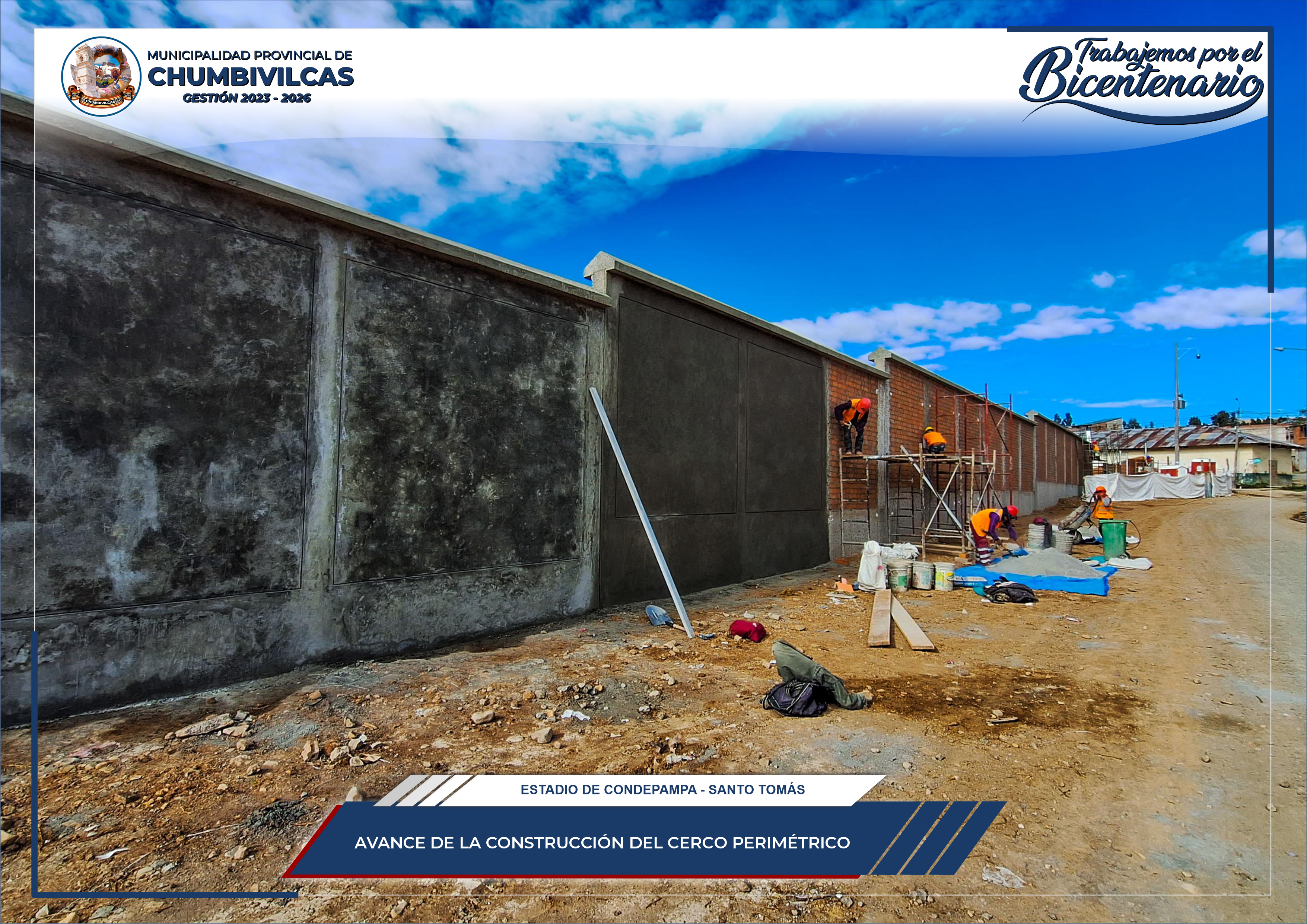 Avanza la construcción del cerco perimétrico en el estadio Condepampa del distrito de Santo Tomás - Chumbivilcas
