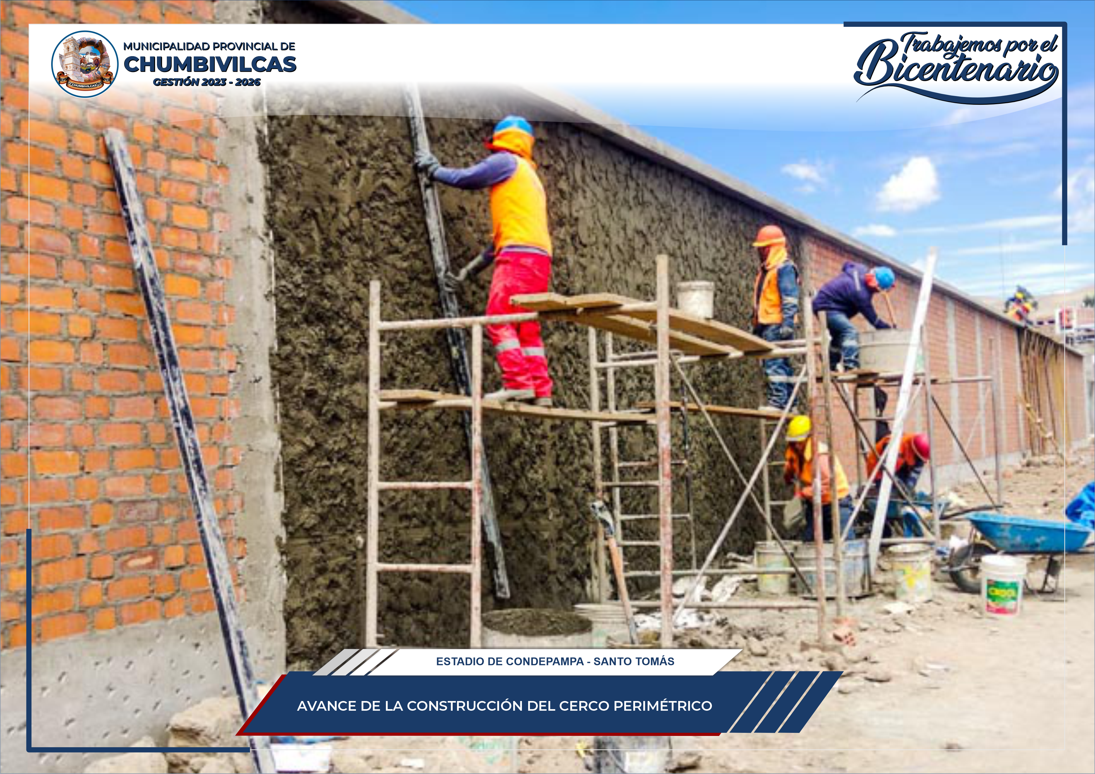Avanza la construcción del cerco perimétrico en el estadio Condepampa del distrito de Santo Tomás - Chumbivilcas