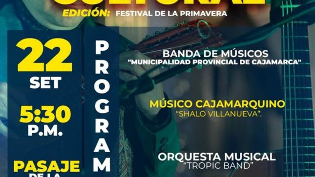 Este viernes volveremos a vivir la experiencia de nuestro "Viernes Cultural". Ven en familia y disfruta de la presentación del maestro "Shalo Villanueva" y la agrupación "Tropic Band". 
📍Pasaje De La Cultura 
📅 Viernes 22 de setiembre 
🕧 5:30 p. m. 