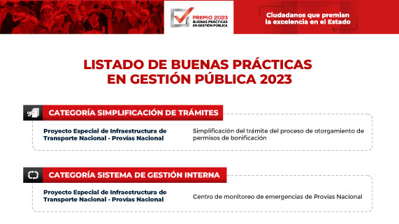 Provías Nacional califica al Premio de Buenas Prácticas en Gestión Pública 2023 en dos categorías