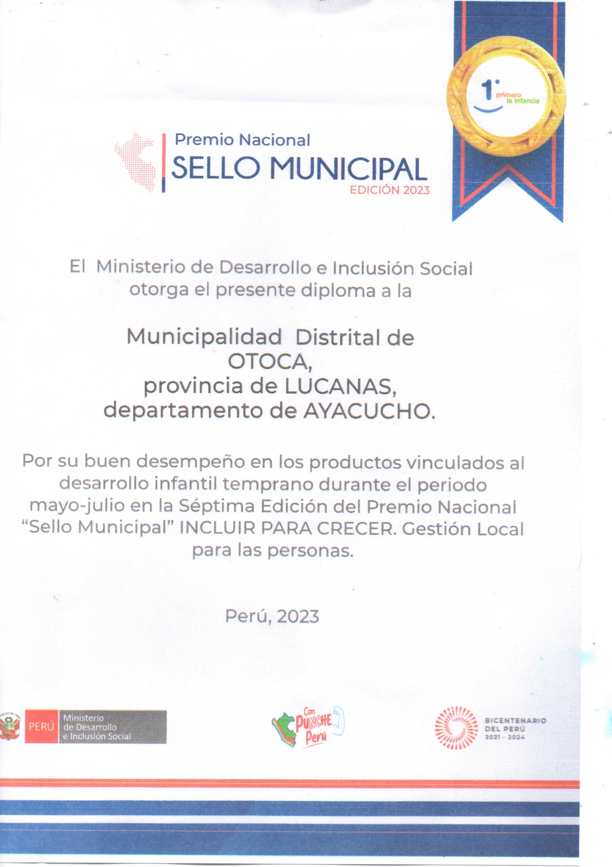 Séptima Edición del Premio Nacional "Sello Municipal" INCLUIR PARA CRECER. Gestión Local para las personas.