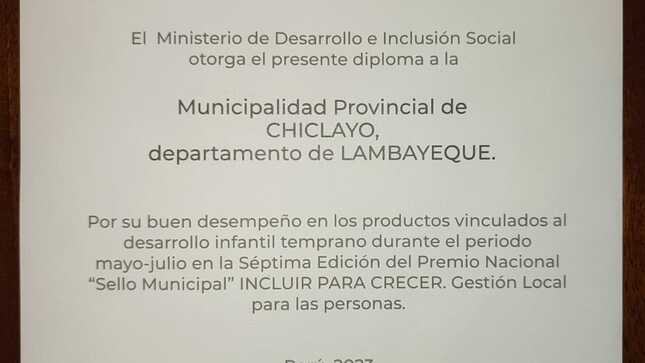 MIDIS reconoce buen desempeño de MPCH en los productos indicadores al desarrollo infantil temprano