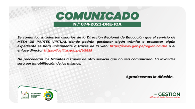 Comunicado oficial N.º 074-2023-DRE-ICA
