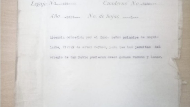 Declaran Patrimonio Cultural de la Nación a la Serie Control de Abastos de la sección Gobierno de la Ciudad del fondo Cabildo de Lima (1621)