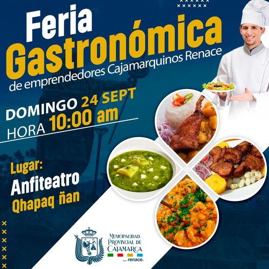 Este domingo 24 de setiembre desde las 10 de la mañana, te invitamos a disfrutar de diferentes potajes cajamarquinos en el Anfiteatro del complejo Qhapaq Ñan, frente al polideportivo.
¡𝐓𝐞 𝐞𝐬𝐩𝐞𝐫𝐚𝐦𝐨𝐬!