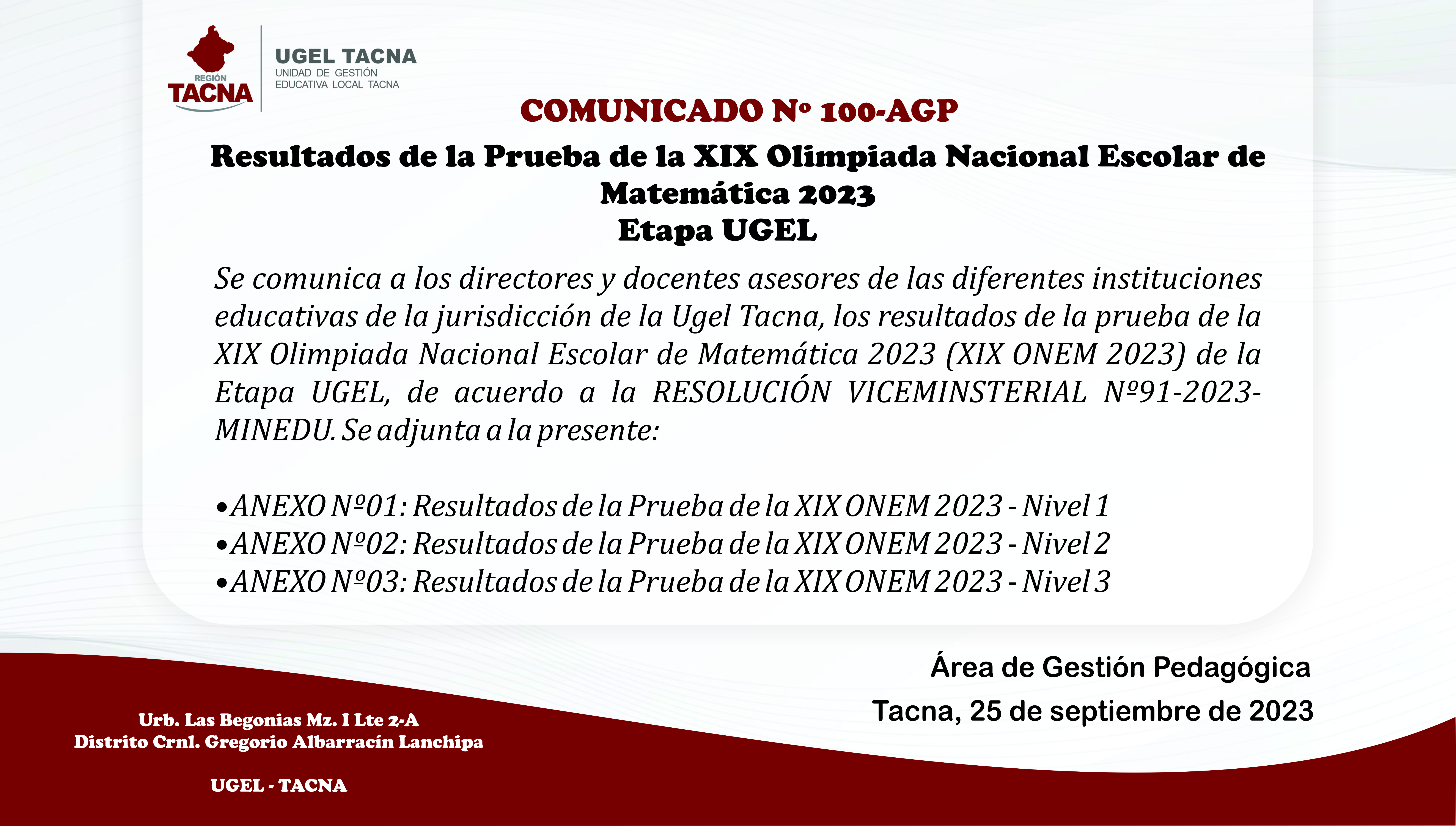 Comunicado Nº100-2023-AGP