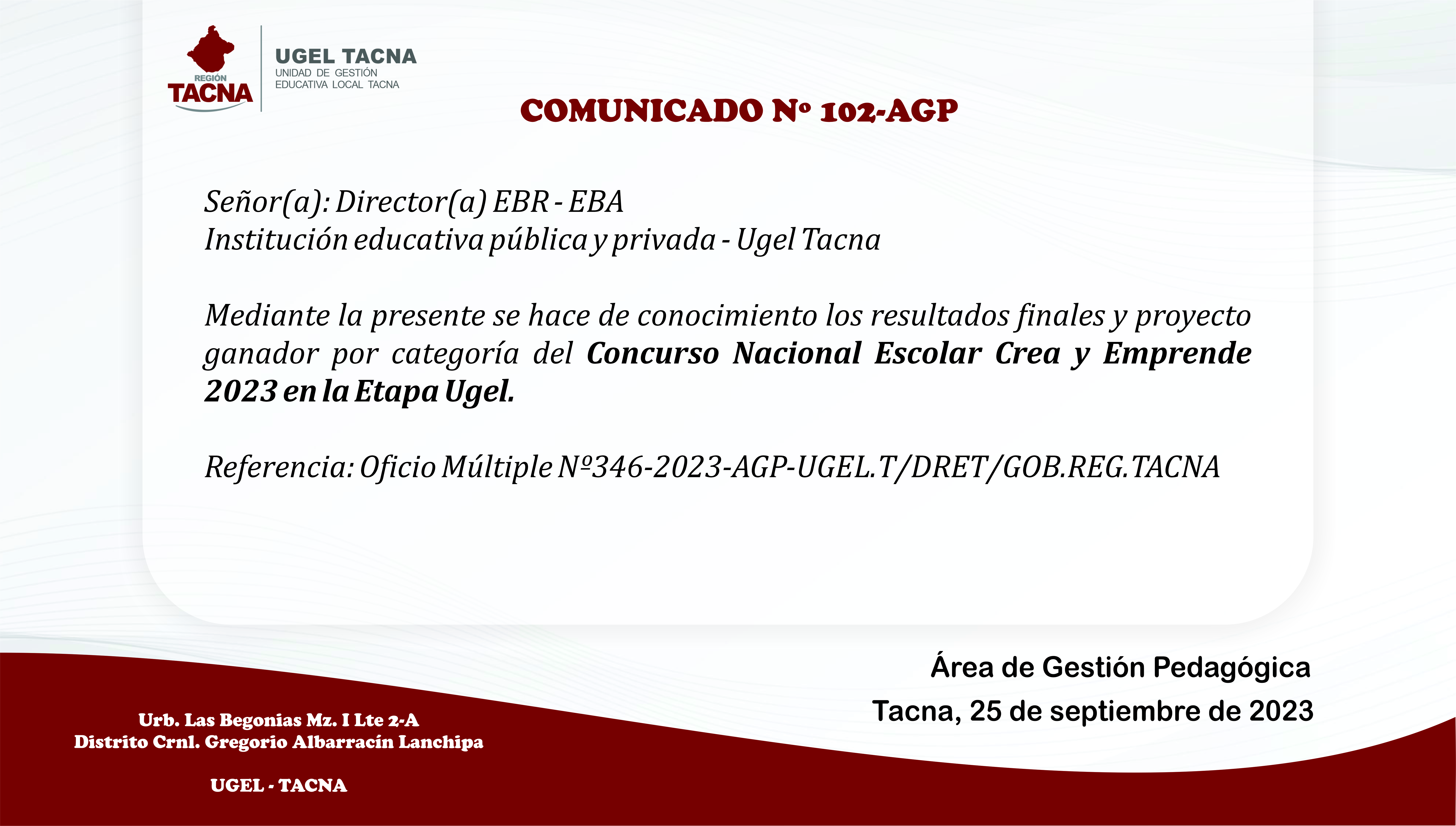 Comunicado Nº102-2023-AGP